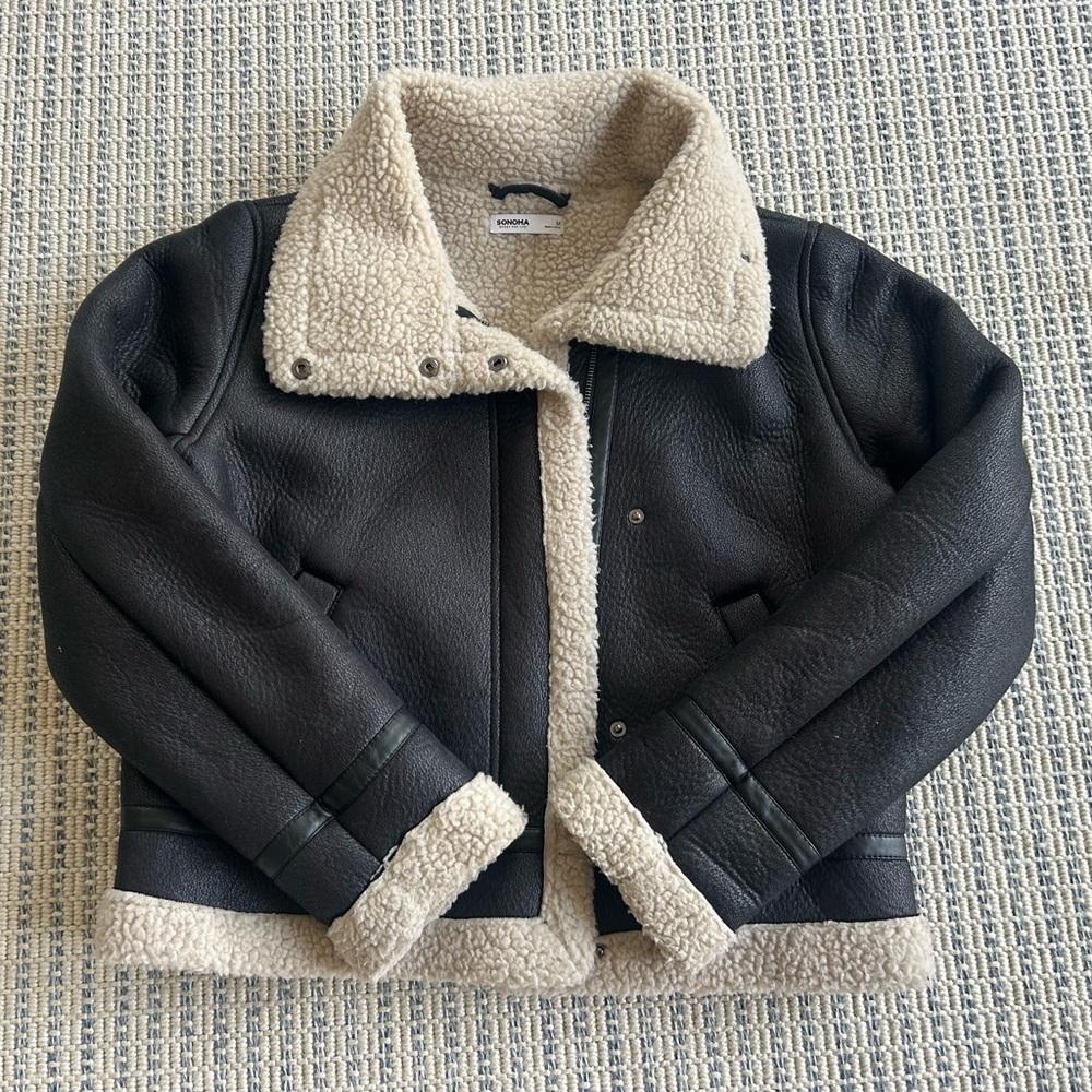 Sonoma Faux Shearling Aviator Jacket M – Black Sherpa Lined Moto Coat